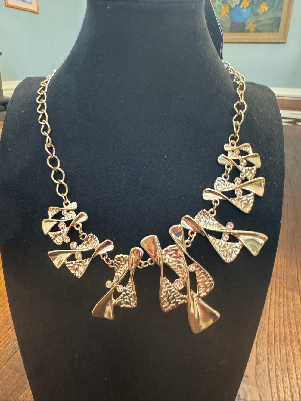 Paparazzi Gold Tone Statement Necklace & Dangle Earrings Set Rhinestone
